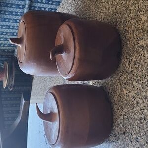 Set of 3 Wooden Lidded Jars